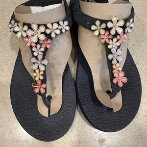 Skechers Black and Pink Floral Sandals